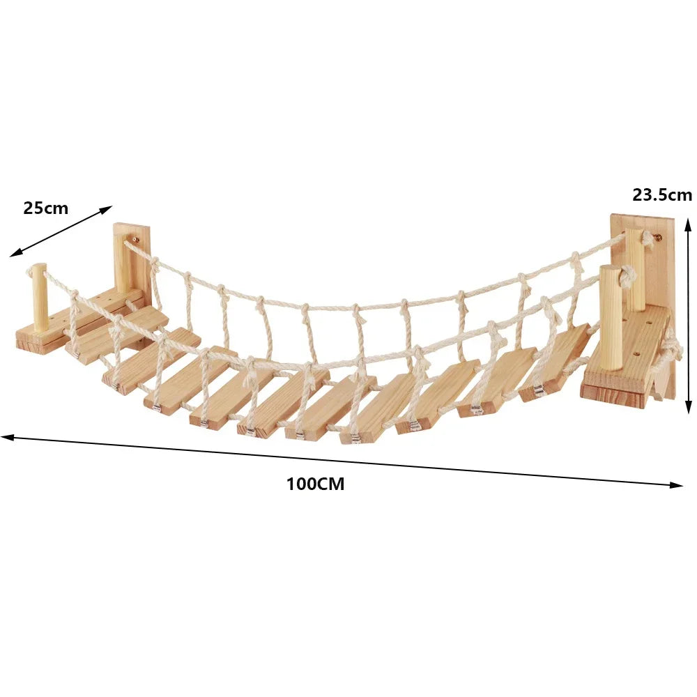 Wall Mounted Cat Climbing Shelves Cat House Cat Bridge Cat Hammock with Scratching Post and Pedals or Stairway for Kittens