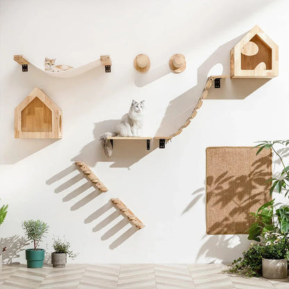 1Pccat Scratching Climbing Post Wall-Mounted Cat Hammock Bed Pet Furniture Kitten Wall Shelf Set Cat Perch Wooden Cat Tree House