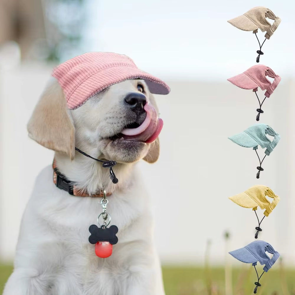 Adjustable Dog Baseball Cap with Ear Holes Summer Sun Hat Visor for Small Medium Large Dogs Lightweight Puppy Beach Hat