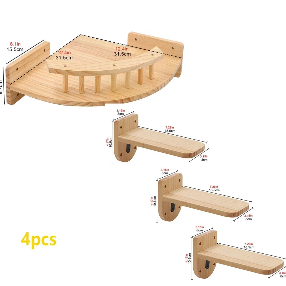 Wall Mounted Cat Climbing Shelves Cat House Cat Bridge Cat Hammock with Scratching Post and Pedals or Stairway for Kittens