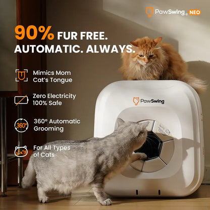 Pawswing Neo Self Groomer for Hairball Control and Shedding Relief 360° Skin Friendly Brush Pet Hair Remover Tool Gentle Self Cleaning Automatic Fur Collection Smart Grooming House
