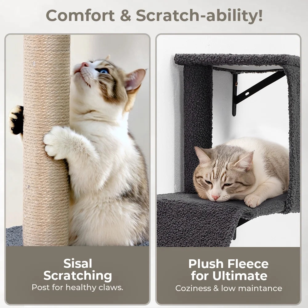 Cat Wall Shelves Perches Set,  5 in 1 Wall Furniture, Sleeping Playing Lounging Climbing Wall-Mounted Cat Tree House for Multiple Cats