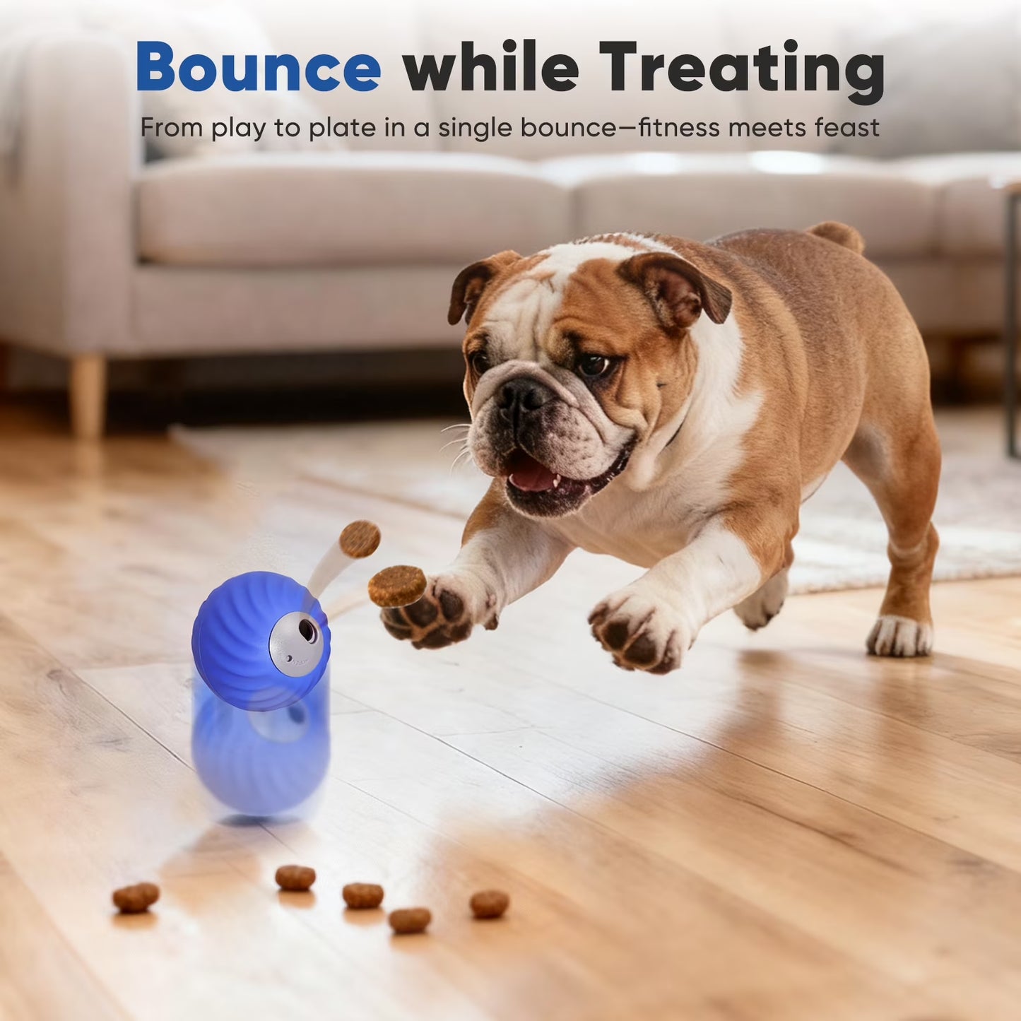 Automatic Rechargeable Interactive Dog Ball with Active Rolling Treat Dispensing for Small Medium Dogs, Blue