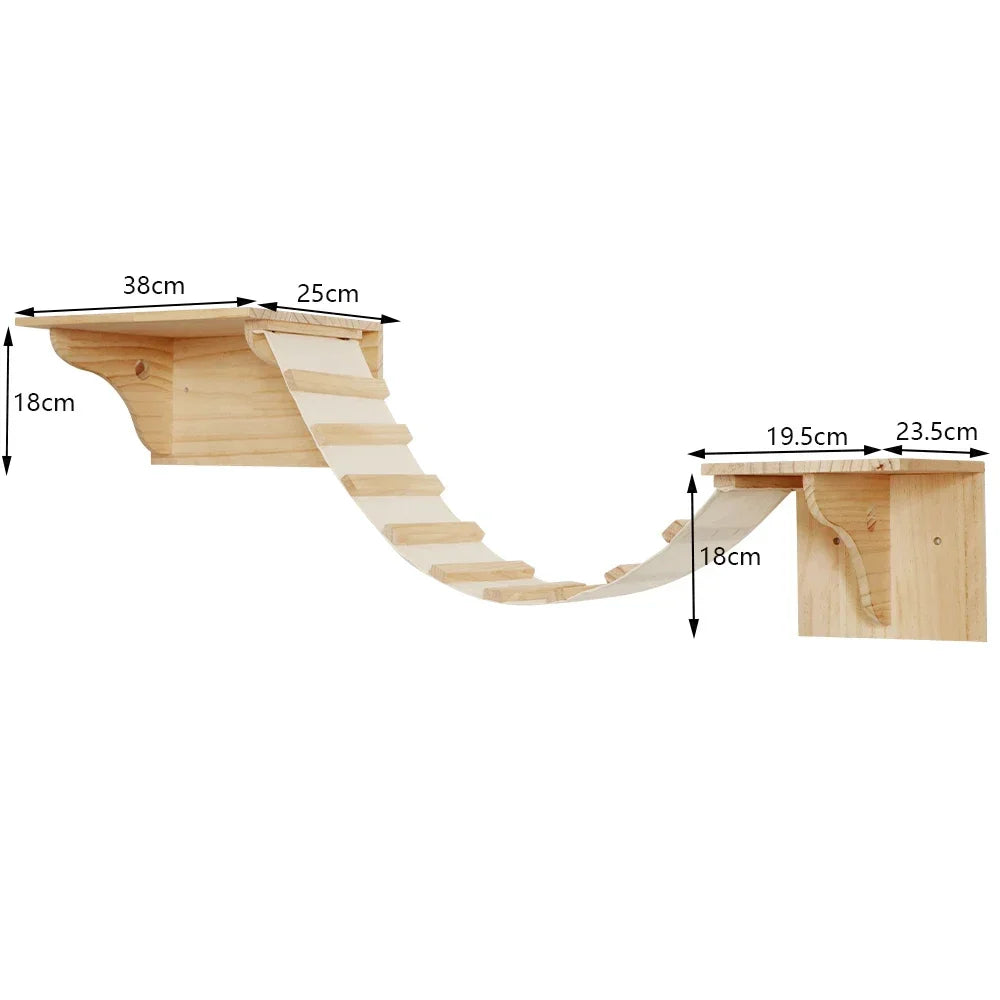 Wall Mounted Cat Climbing Shelves Cat House Cat Bridge Cat Hammock with Scratching Post and Pedals or Stairway for Kittens