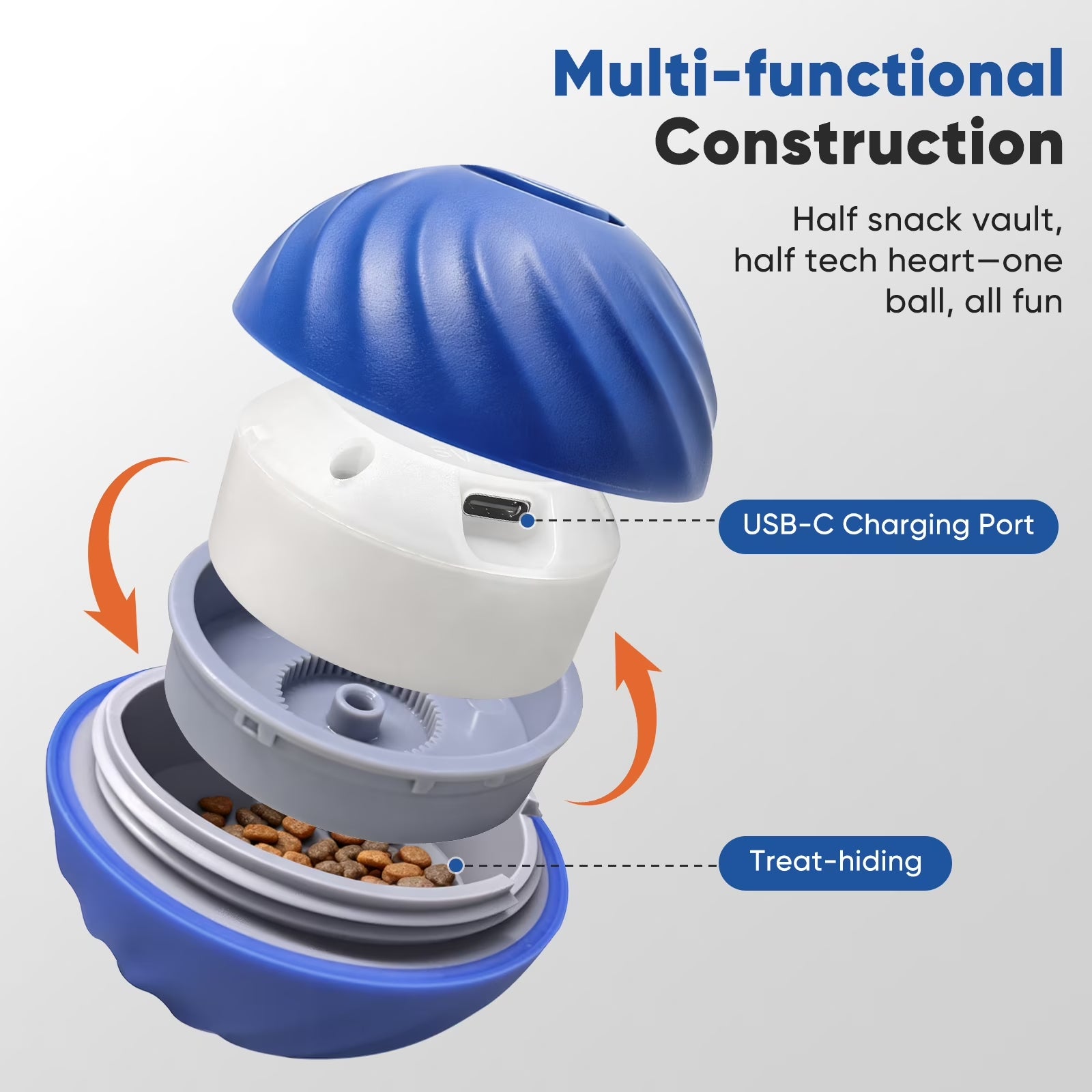 Automatic Rechargeable Interactive Dog Ball with Active Rolling Treat Dispensing for Small Medium Dogs, Blue