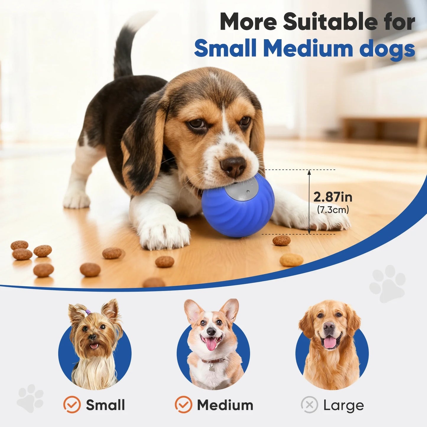 Automatic Rechargeable Interactive Dog Ball with Active Rolling Treat Dispensing for Small Medium Dogs, Blue