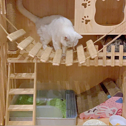 Toys Wall-Mounted Activity Cat Wood Sisal Scratcher Climber Furniture Cat Bridge Rope Steps Kitten Ladder Kitten Post Wall