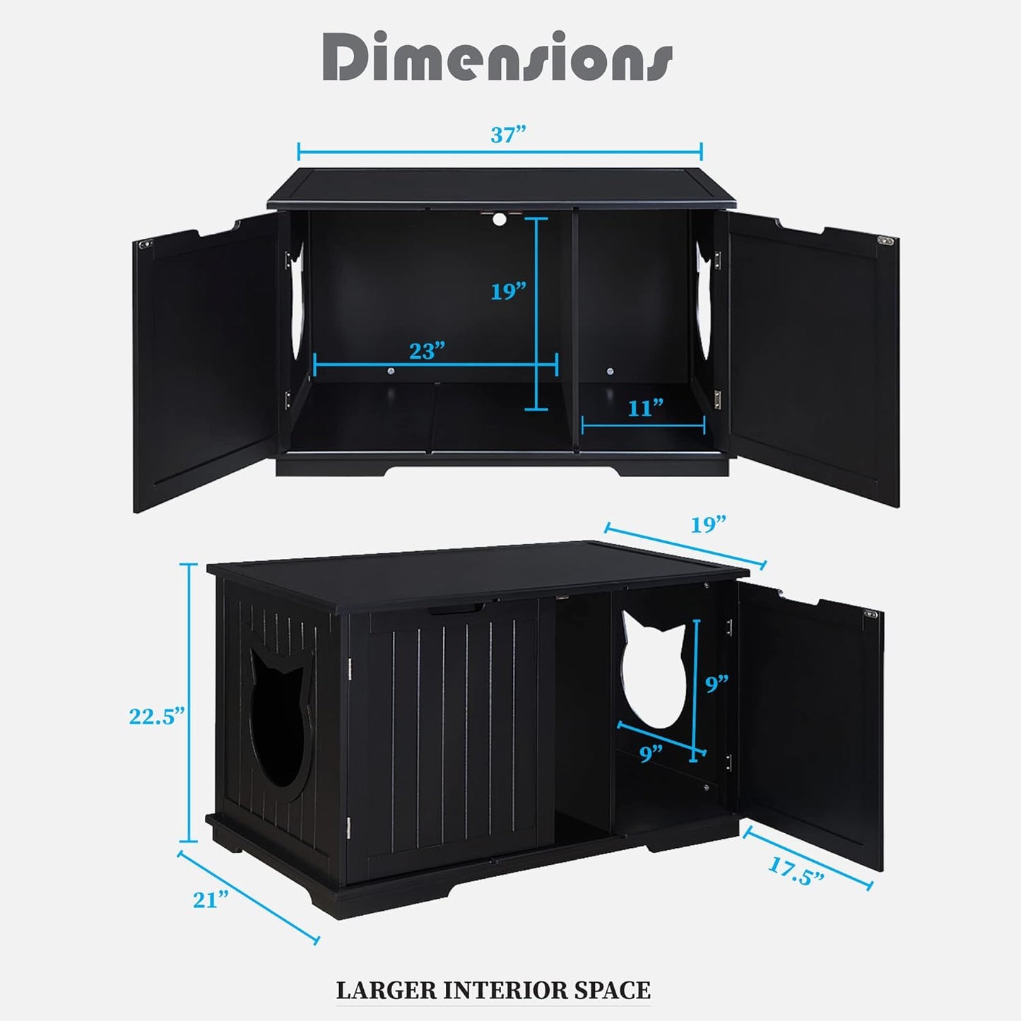 X-Large Designer Cat Washroom Storage Bench Cat Litter Box Enclosure Furniture Box House with Table (Black)