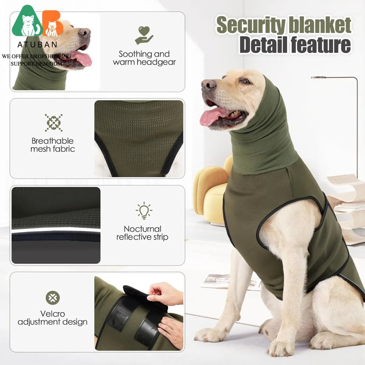 Dog Anxiety Vest Coat,Vet Visits and Separation-Keep Pet Calm,Dog Jacket for Thunder,Anti Anxiety Vest for Dogs and Cat