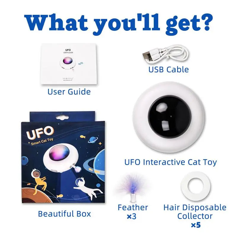 Interactive Cat Toys for Indoor Cats, Automatic Kitten Toys, Moving Feather Kicker, Fun Exercise & Hair Removal Toy, USB Rechargeable Cat Accessories Automatic Cat Toy Cat Toys Indoor Cats-Ufo
