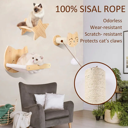 1Pccat Scratching Climbing Post Wall-Mounted Cat Hammock Bed Pet Furniture Kitten Wall Shelf Set Cat Perch Wooden Cat Tree House
