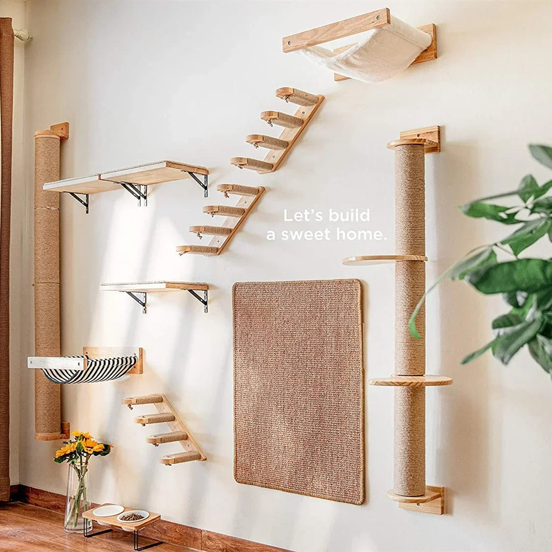 1Pccat Scratching Climbing Post Wall-Mounted Cat Hammock Bed Pet Furniture Kitten Wall Shelf Set Cat Perch Wooden Cat Tree House