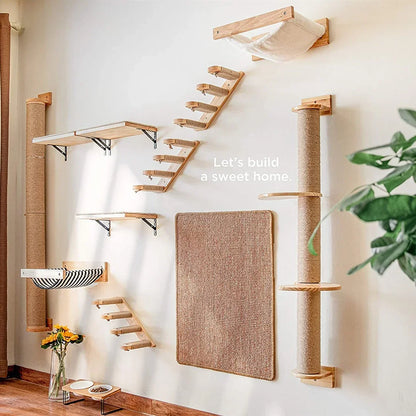 1Pccat Scratching Climbing Post Wall-Mounted Cat Hammock Bed Pet Furniture Kitten Wall Shelf Set Cat Perch Wooden Cat Tree House