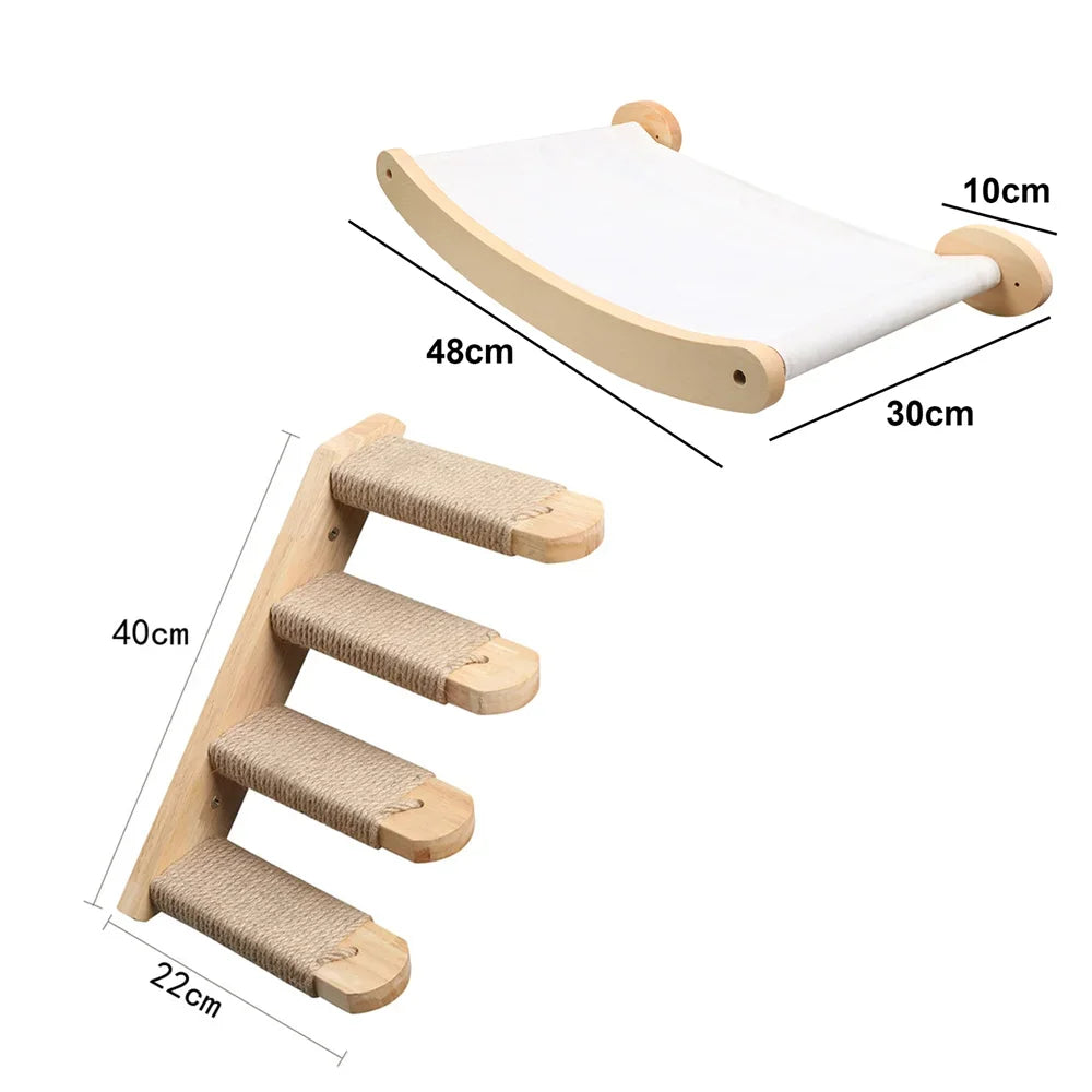 Toys Wall-Mounted Activity Cat Wood Sisal Scratcher Climber Furniture Cat Bridge Rope Steps Kitten Ladder Kitten Post Wall