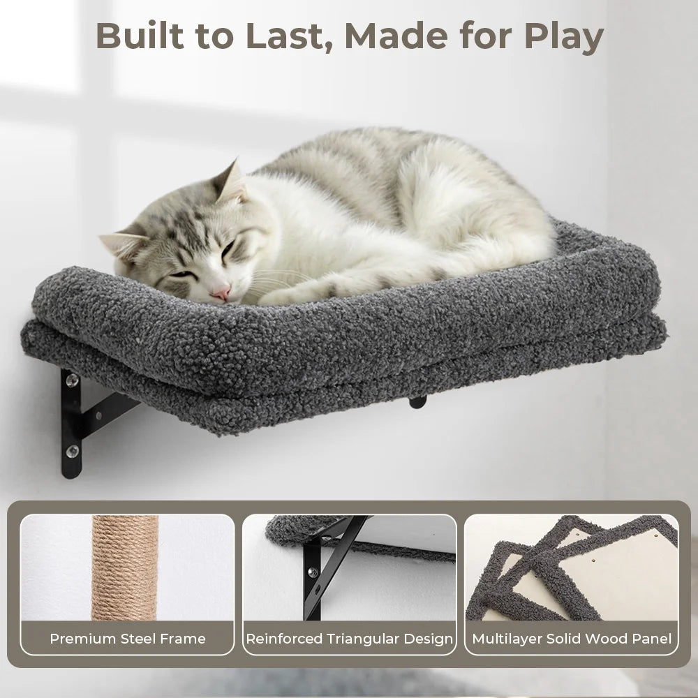 Cat Wall Shelves Perches Set,  5 in 1 Wall Furniture, Sleeping Playing Lounging Climbing Wall-Mounted Cat Tree House for Multiple Cats