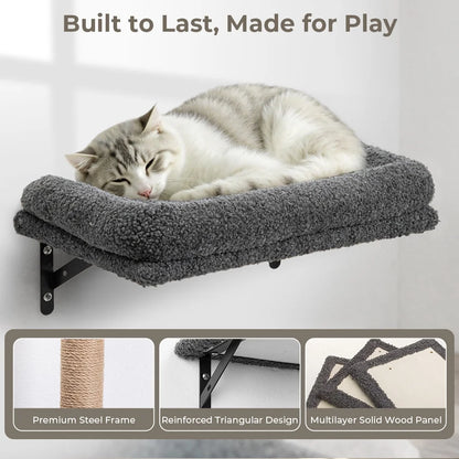 Cat Wall Shelves Perches Set,  5 in 1 Wall Furniture, Sleeping Playing Lounging Climbing Wall-Mounted Cat Tree House for Multiple Cats
