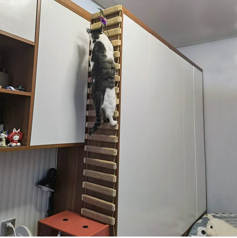 Toys Wall-Mounted Activity Cat Wood Sisal Scratcher Climber Furniture Cat Bridge Rope Steps Kitten Ladder Kitten Post Wall