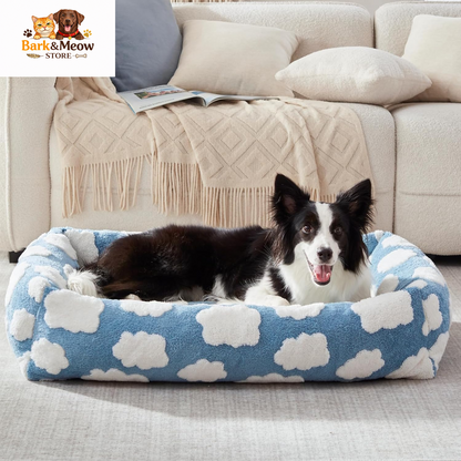 Small Dog Bed for Small Dogs, Rectangle Washable Orthopedic Dog Bed with Removable Zipper Cover, Cute Soft Calming Puppy Pet Bed with Jacquard Shaggy Plush & Non Skid Bottom