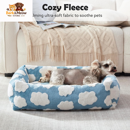 Small Dog Bed for Small Dogs, Rectangle Washable Orthopedic Dog Bed with Removable Zipper Cover, Cute Soft Calming Puppy Pet Bed with Jacquard Shaggy Plush & Non Skid Bottom