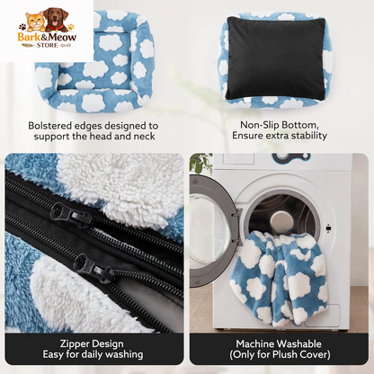 Small Dog Bed for Small Dogs, Rectangle Washable Orthopedic Dog Bed with Removable Zipper Cover, Cute Soft Calming Puppy Pet Bed with Jacquard Shaggy Plush & Non Skid Bottom