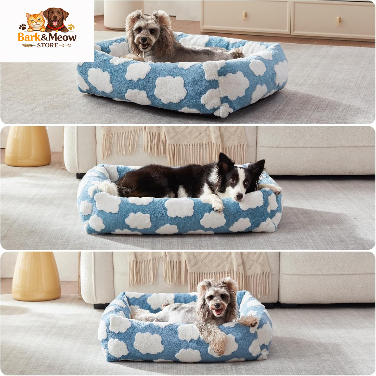 Small Dog Bed for Small Dogs, Rectangle Washable Orthopedic Dog Bed with Removable Zipper Cover, Cute Soft Calming Puppy Pet Bed with Jacquard Shaggy Plush & Non Skid Bottom