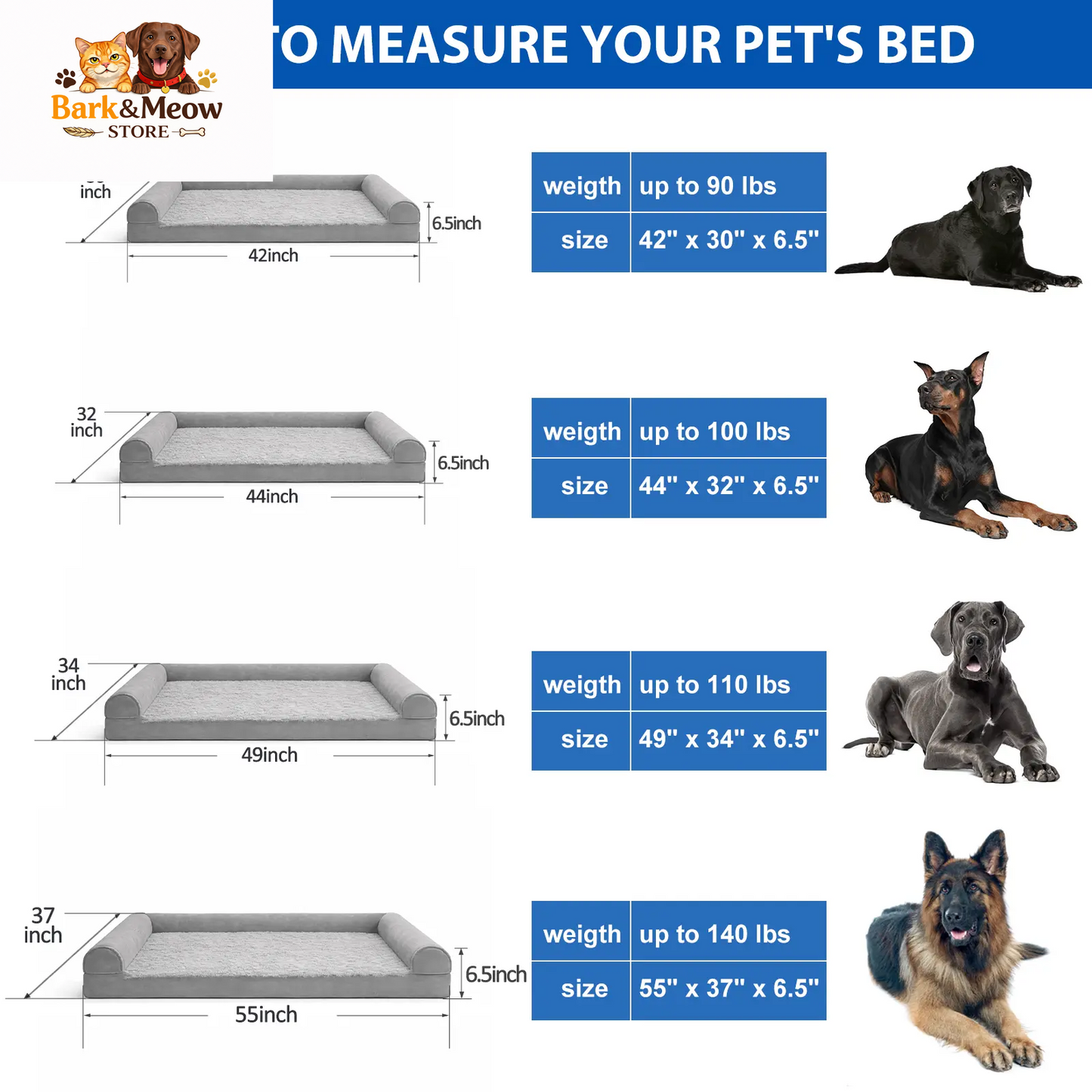 Large Orthopedic Dog Bed - Waterproof, Removable Cover, Cozy Rose Plush, U-Shaped Design