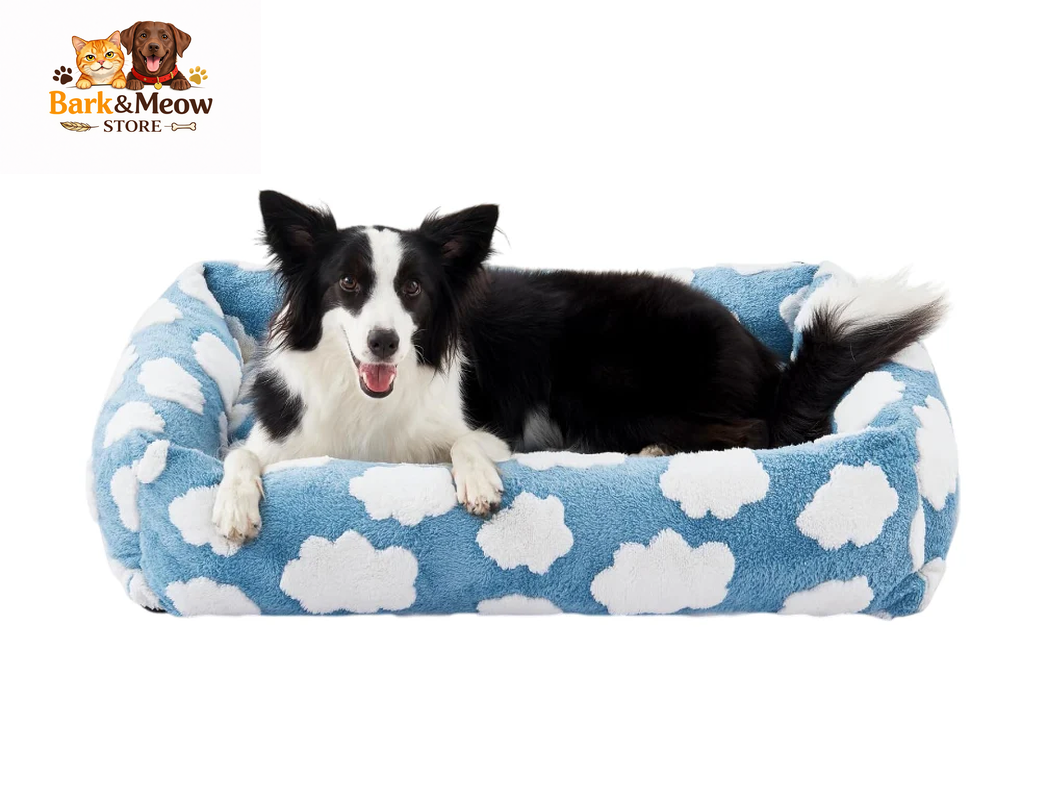 Small Dog Bed for Small Dogs, Rectangle Washable Orthopedic Dog Bed with Removable Zipper Cover, Cute Soft Calming Puppy Pet Bed with Jacquard Shaggy Plush & Non Skid Bottom