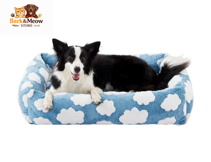 Small Dog Bed for Small Dogs, Rectangle Washable Orthopedic Dog Bed with Removable Zipper Cover, Cute Soft Calming Puppy Pet Bed with Jacquard Shaggy Plush & Non Skid Bottom