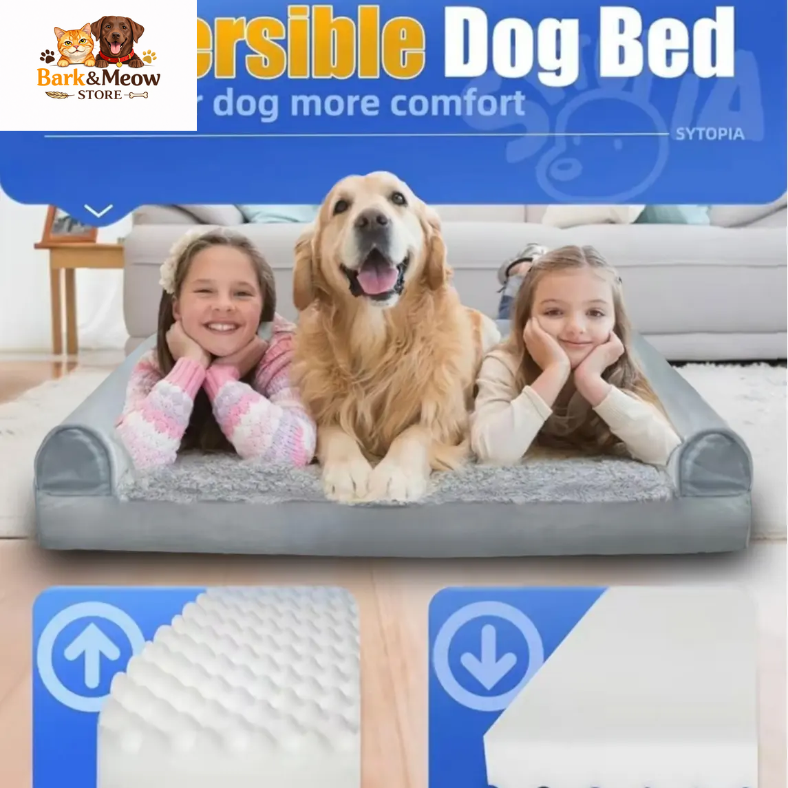 Large Orthopedic Dog Bed - Waterproof, Removable Cover, Cozy Rose Plush, U-Shaped Design