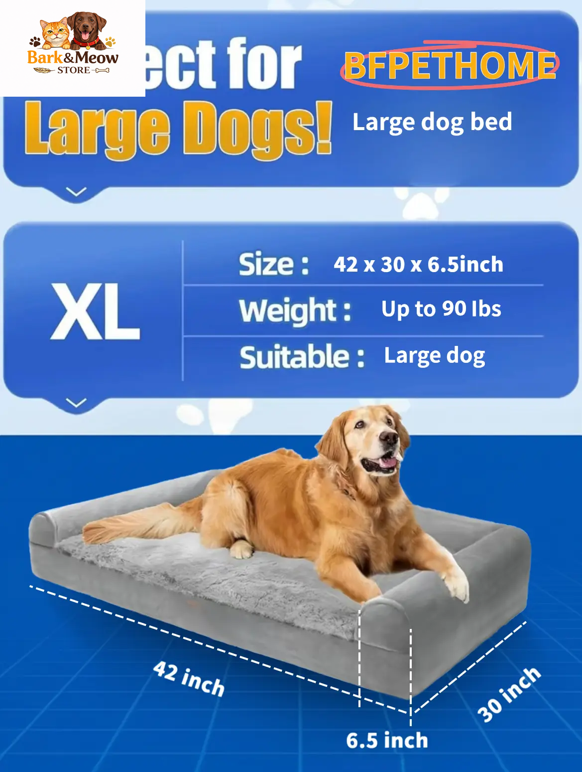 Large Orthopedic Dog Bed - Waterproof, Removable Cover, Cozy Rose Plush, U-Shaped Design