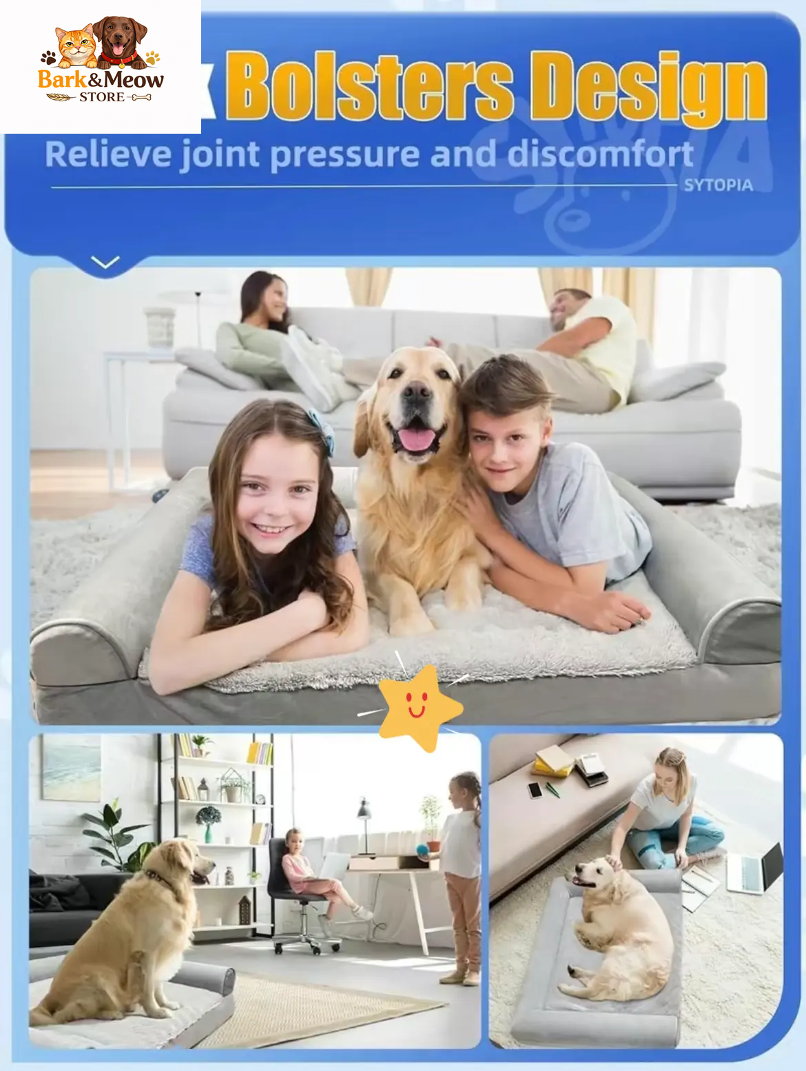 Large Orthopedic Dog Bed - Waterproof, Removable Cover, Cozy Rose Plush, U-Shaped Design