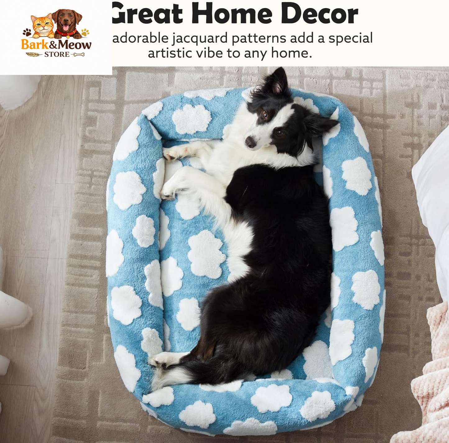 Small Dog Bed for Small Dogs, Rectangle Washable Orthopedic Dog Bed with Removable Zipper Cover, Cute Soft Calming Puppy Pet Bed with Jacquard Shaggy Plush & Non Skid Bottom
